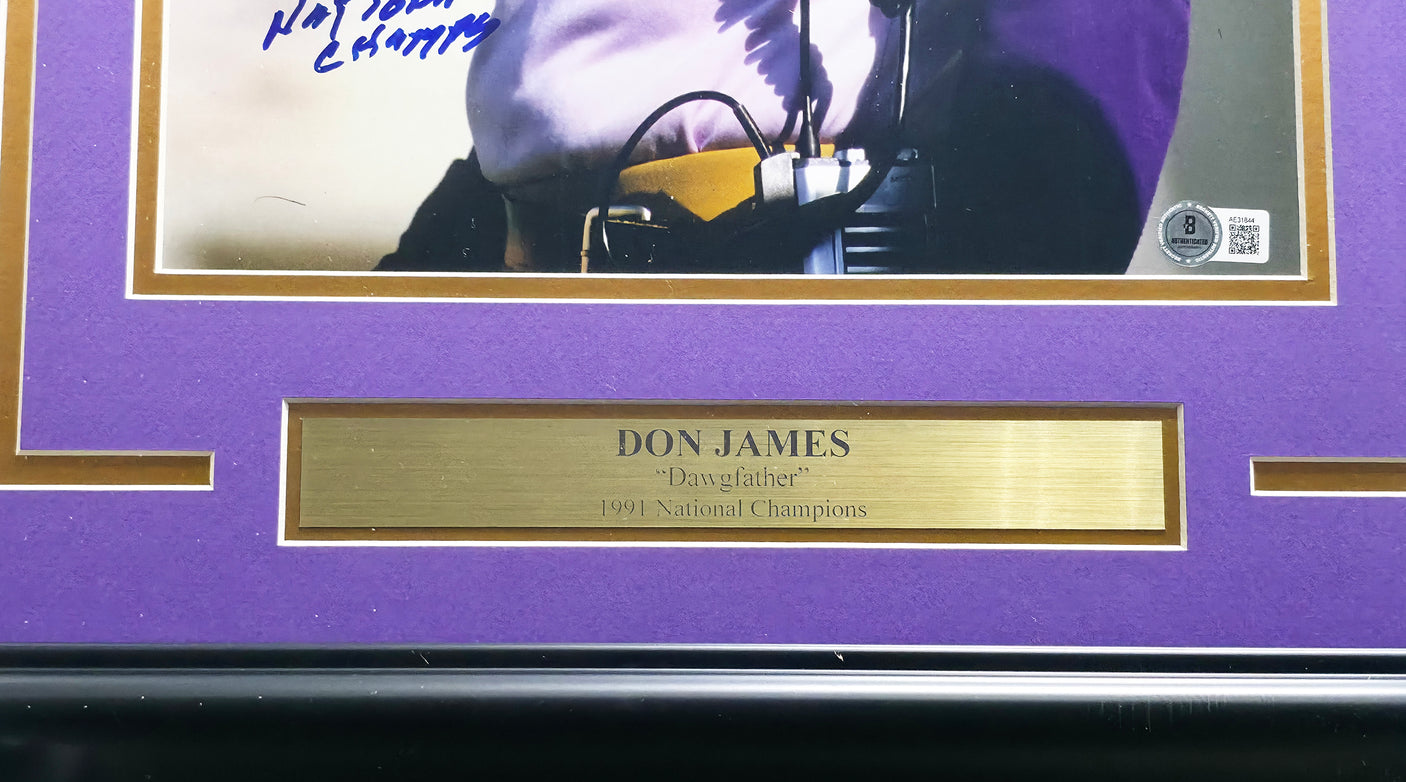 Don James Autographed Framed 11x14 Photo Washington Huskies "91 National Champs" Beckett BAS QR #AE31844
