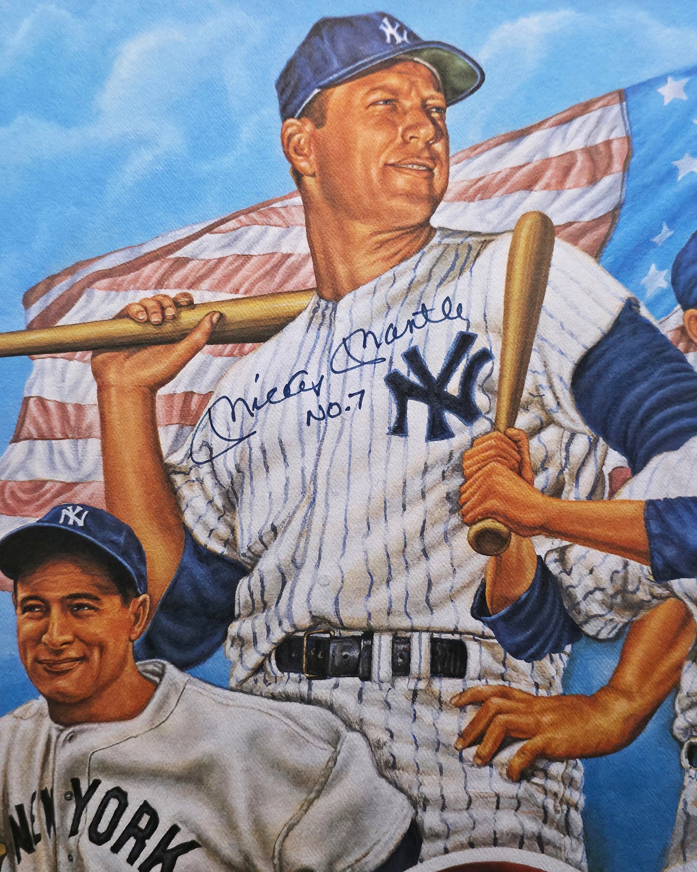 Mickey Mantle & Joe DiMaggio Autographed Framed 21x29 Print New York Yankees "No. 7" #391/950 Beckett BAS #AE31378