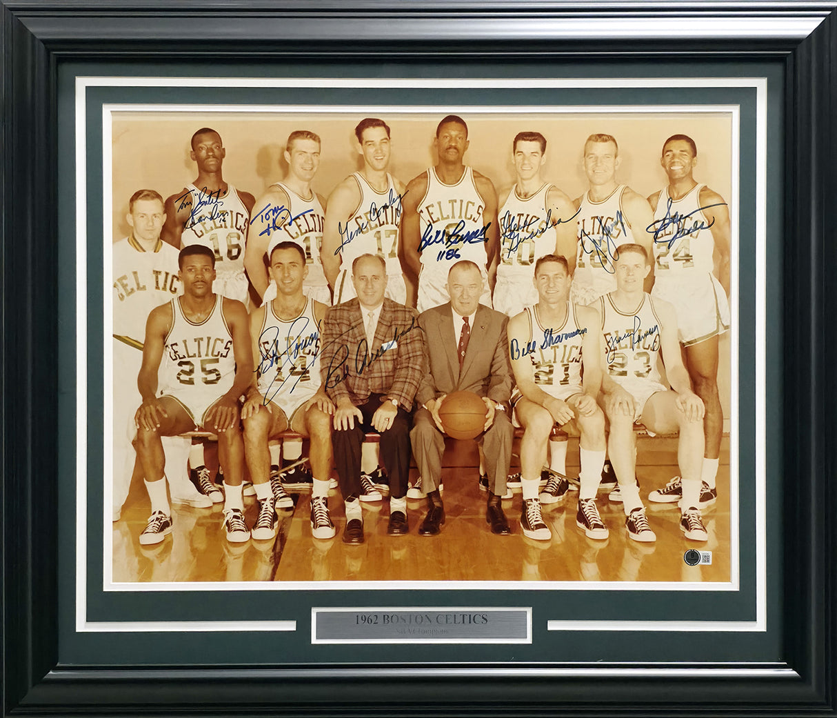 1962 Boston Celtics Team Autographed Framed 18x24 Photo With 11 Signatures Including Bill Russell & Red Auerbach Beckett BAS #AE31379