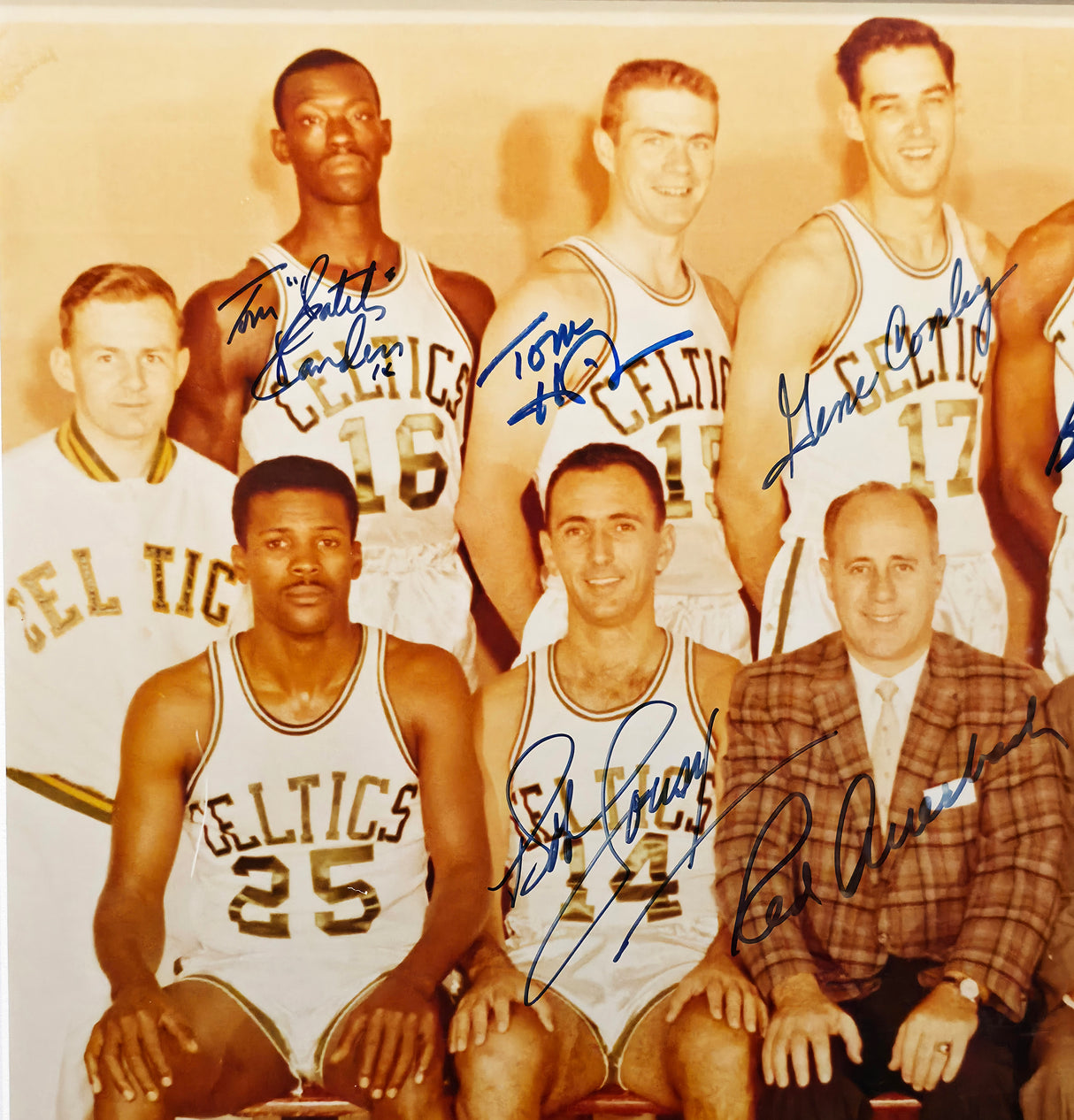 1962 Boston Celtics Team Autographed Framed 18x24 Photo With 11 Signatures Including Bill Russell & Red Auerbach Beckett BAS #AE31379