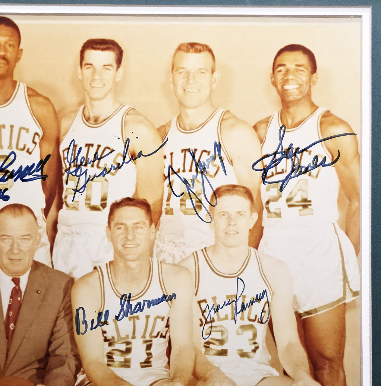 1962 Boston Celtics Team Autographed Framed 18x24 Photo With 11 Signatures Including Bill Russell & Red Auerbach Beckett BAS #AE31379