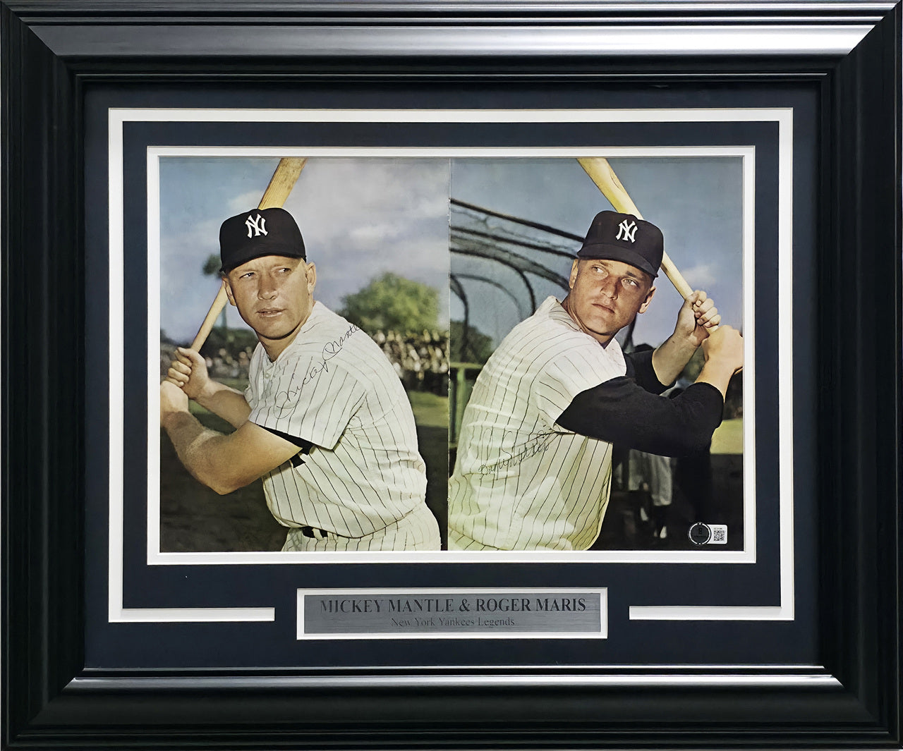 Mickey Mantle & Roger Maris Autographed Framed 11x17 Poster New York Yankees Vintage Signature Beckett BAS #AE31085