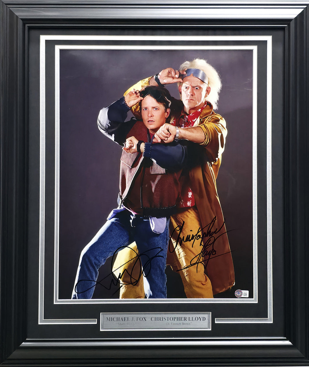 Michael J. Fox & Christopher Llyod Autographed Framed 16x20 Photo Back to the Future Beckett BAS #AC94143