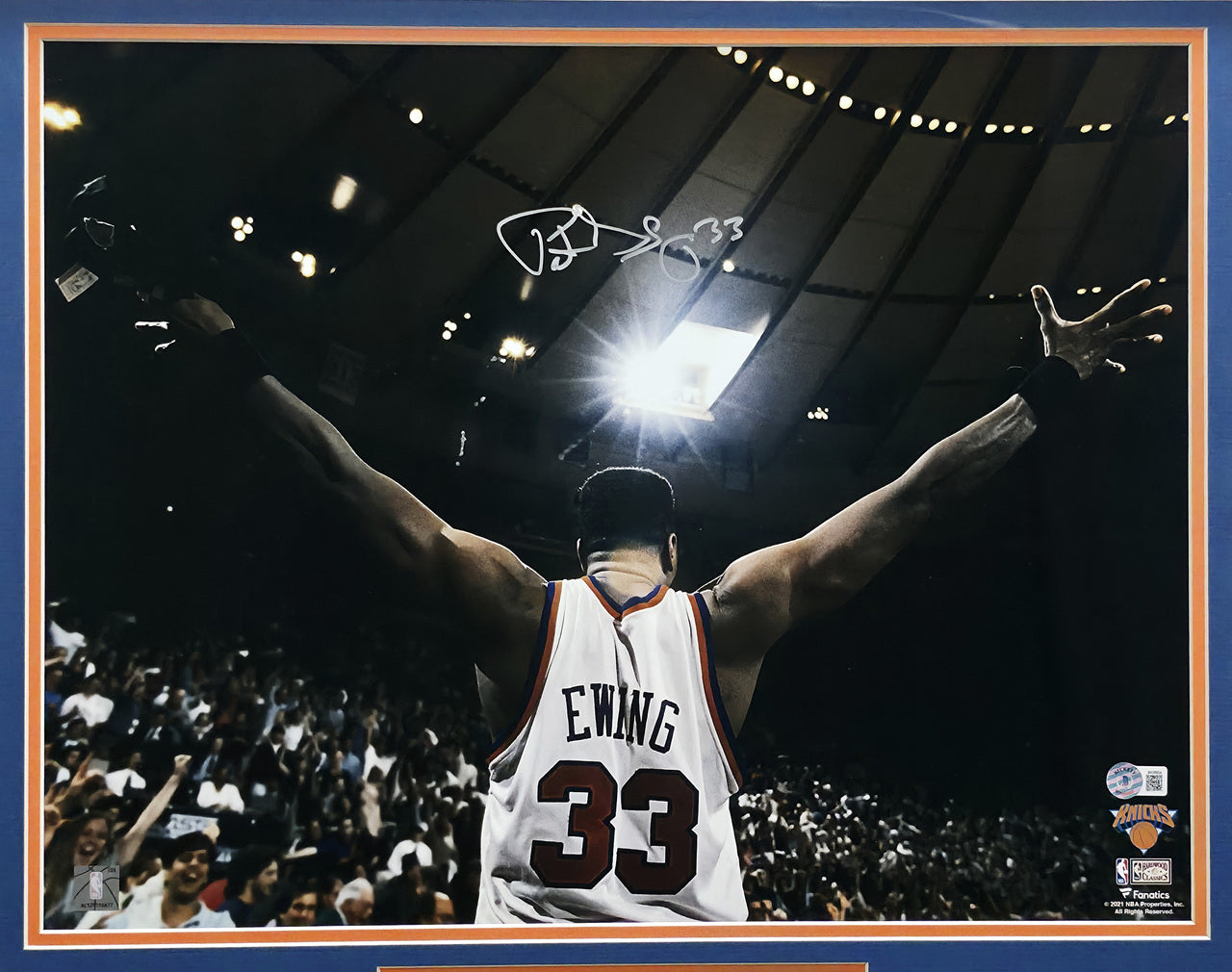 Patrick Ewing Autographed Framed 16x20 Photo New York Knicks (Damaged Frame) Beckett BAS QR #W436904