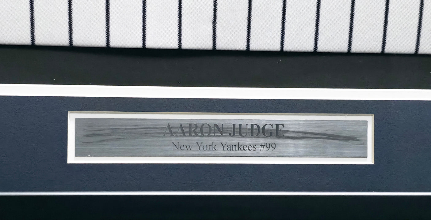 New York Yankees Aaron Judge Autographed Framed White Nike Jersey (Damaged Nameplate) Beckett BAS #AE31368