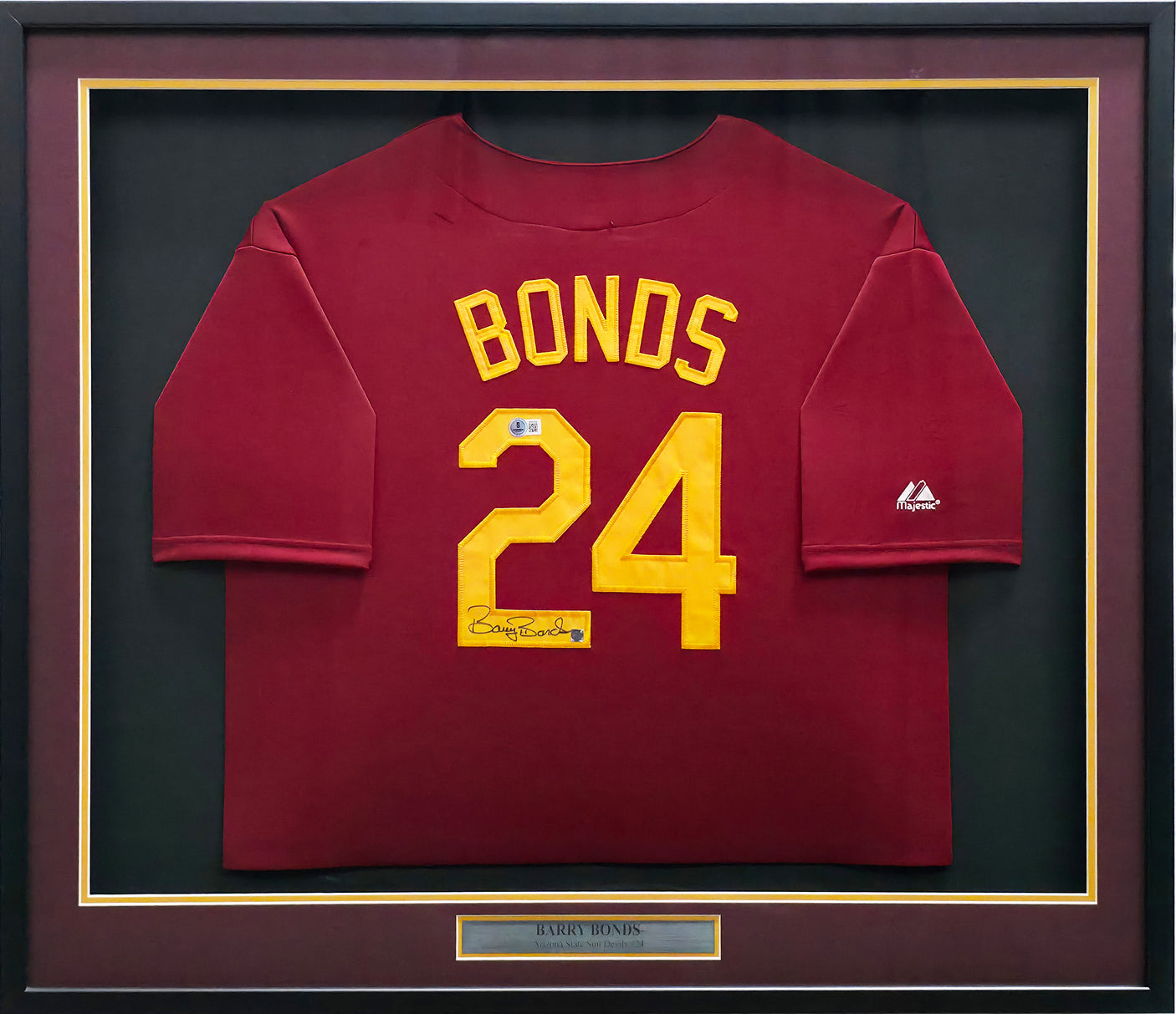 Arizona State Sun Devils Barry Bonds Autographed Framed Maroon Majestic Jersey Beckett BAS QR & BB Holo #AP009279