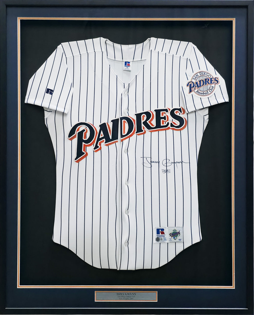 San Diego Padres Tony Gwynn Autographed Framed White Russell Jersey "3141" Beckett BAS QR #BP55357