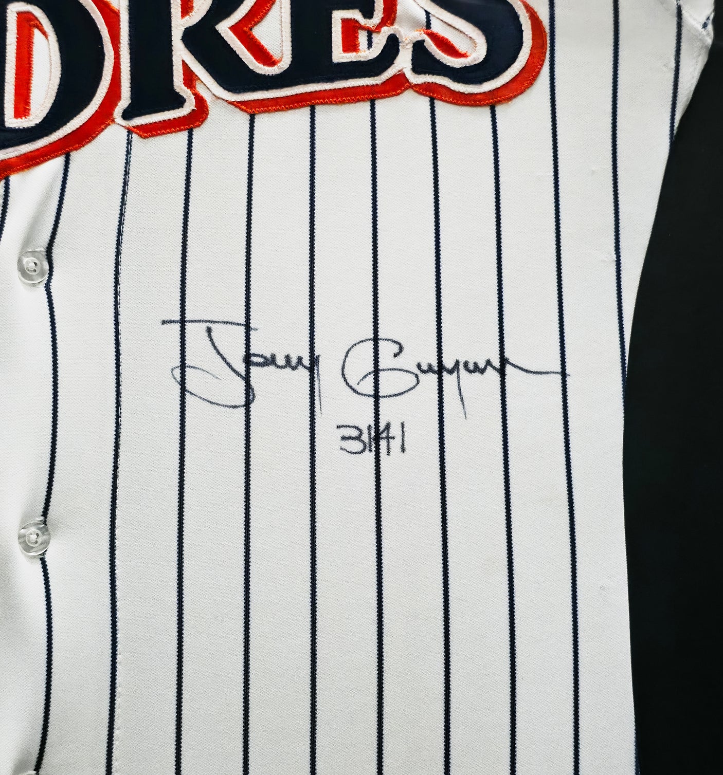 San Diego Padres Tony Gwynn Autographed Framed White Russell Jersey "3141" Beckett BAS QR #BP55357