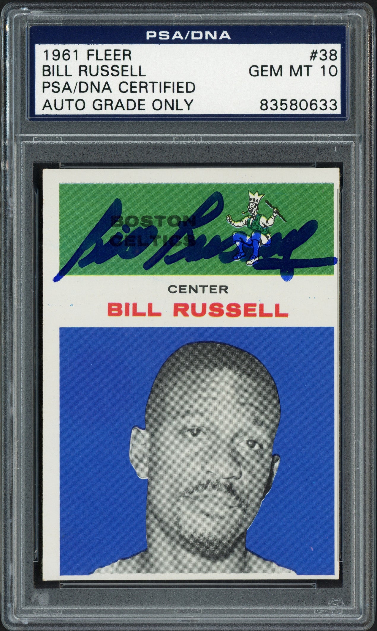 Bill Russell Autographed 1961-62 Fleer Card #38 Boston Celtics Auto Grade Gem Mint 10 PSA/DNA #83580633