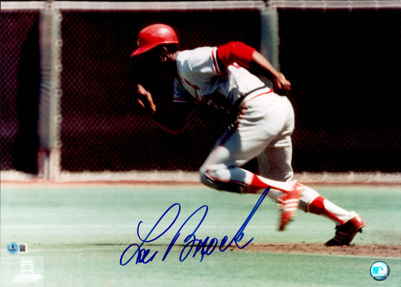 Lou Brock Autographed 16x20 Photo St. Louis Cardinals Beckett BAS QR #BS30413