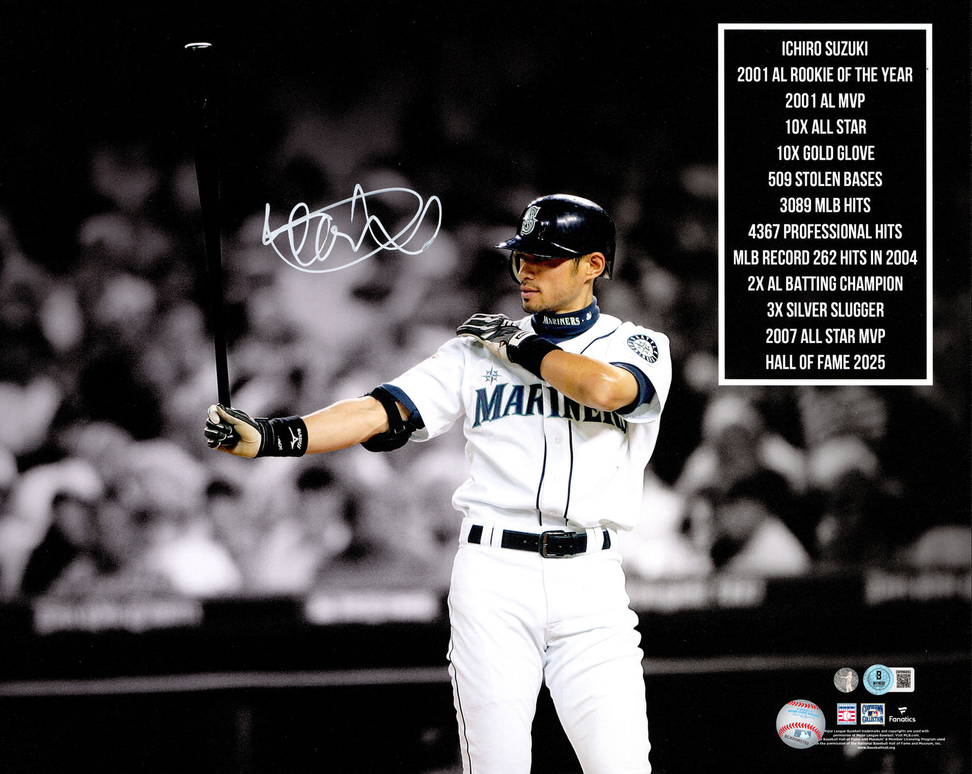 Ichiro Suzuki Autographed 16x20 Photo Seattle Mariners IS Holo & (Smudged) Beckett BAS Witness #2W996893