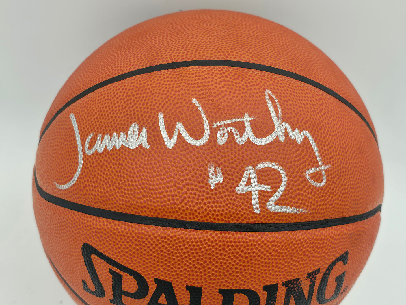 James Worthy Autographed Spalding NBA Leather Game Basketball Los Angeles Lakers Beckett BAS QR #BS30424