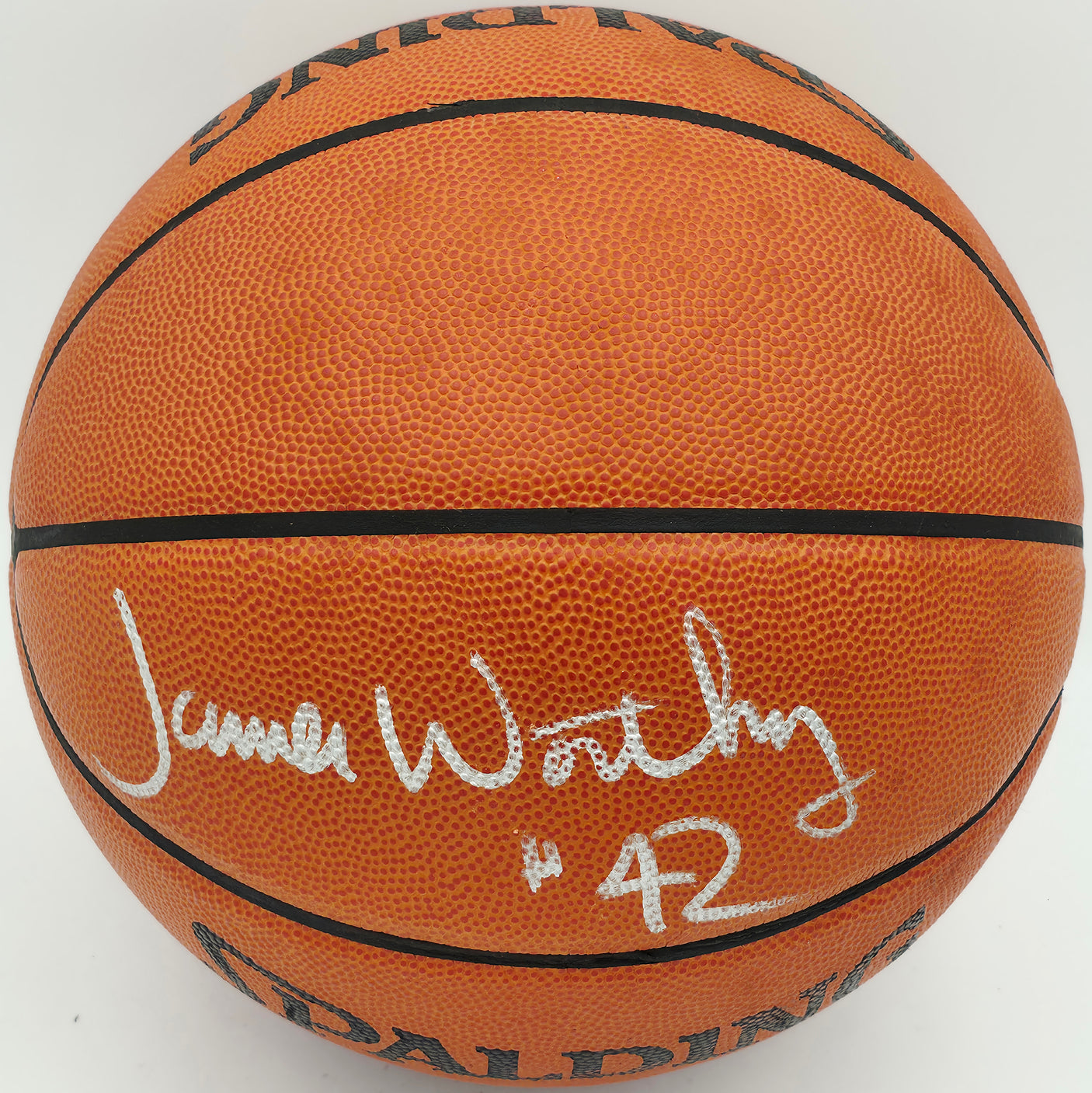 James Worthy Autographed Spalding NBA Leather Game Basketball Los Angeles Lakers Beckett BAS QR #BS30424