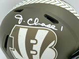 Ja'Marr Chase Autographed Cincinnati Bengals Camo Green Full Size Salute To Service Speed Authentic Helmet Beckett BAS Witness #2W485049