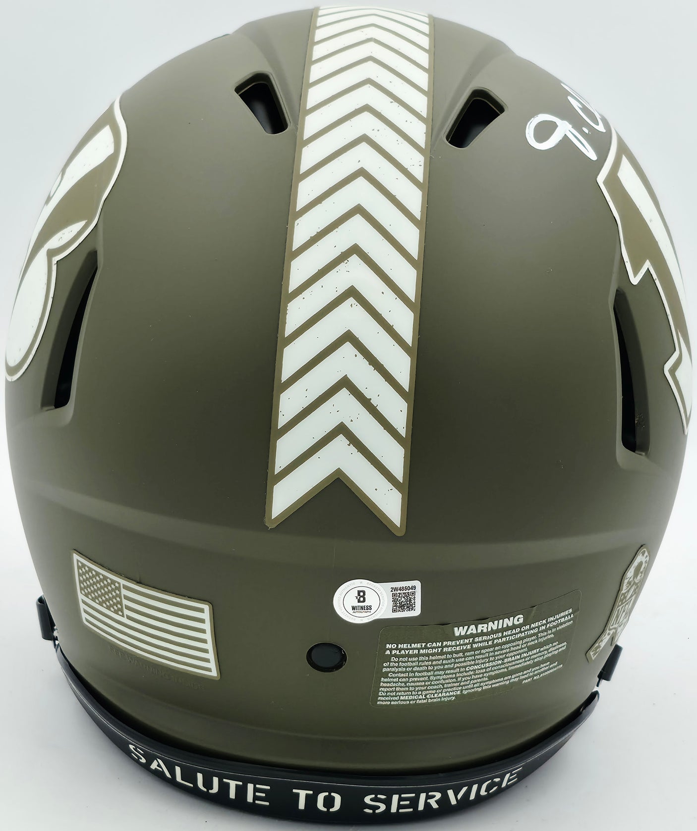 Ja'Marr Chase Autographed Cincinnati Bengals Camo Green Full Size Salute To Service Speed Authentic Helmet Beckett BAS Witness #2W485049