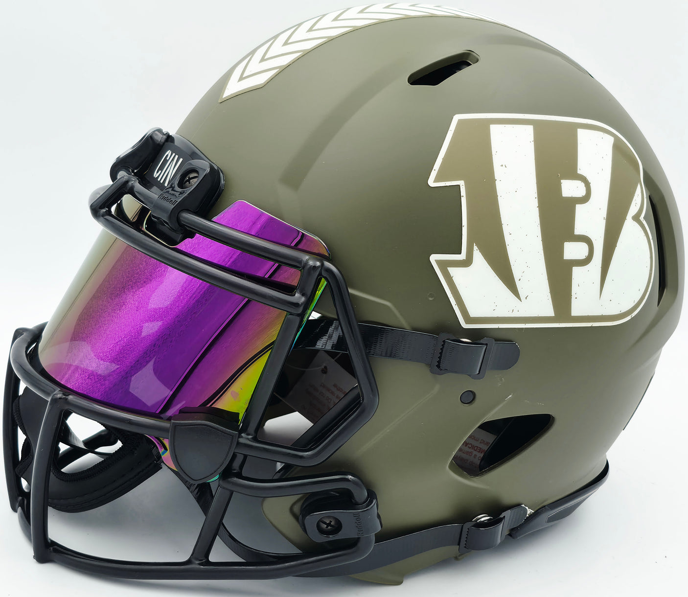 Ja'Marr Chase Autographed Cincinnati Bengals Camo Green Full Size Salute To Service Speed Authentic Helmet Beckett BAS Witness #2W485049