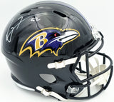 Ray Lewis Autographed Baltimore Ravens Black Full Size Speed Replica Helmet Beckett BAS Witness #2W624494