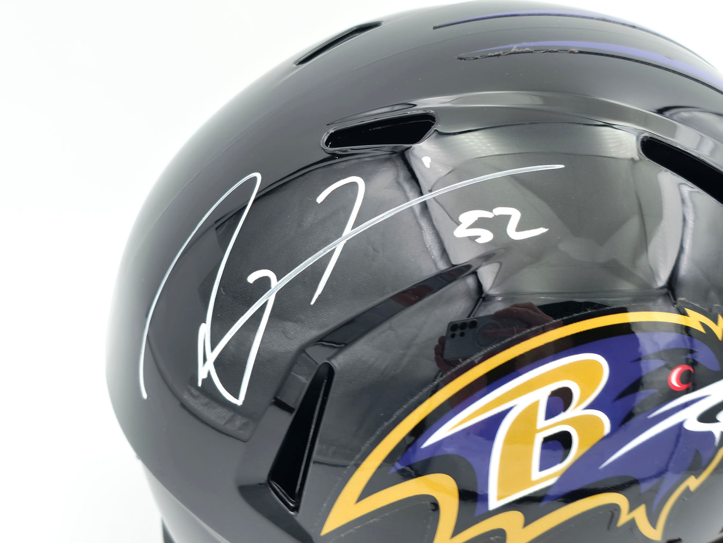 Ray Lewis Autographed Baltimore Ravens Black Full Size Speed Replica Helmet Beckett BAS Witness #2W624494
