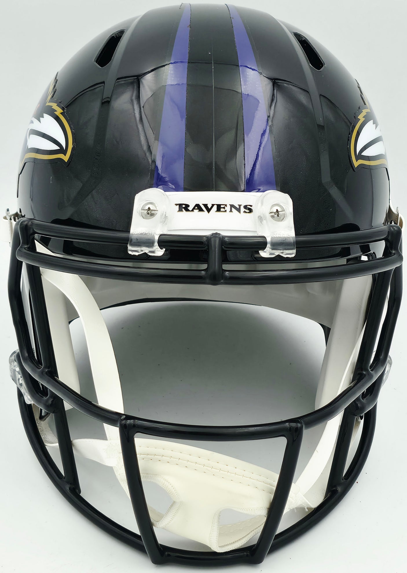 Ray Lewis Autographed Baltimore Ravens Black Full Size Speed Replica Helmet Beckett BAS Witness #2W624494