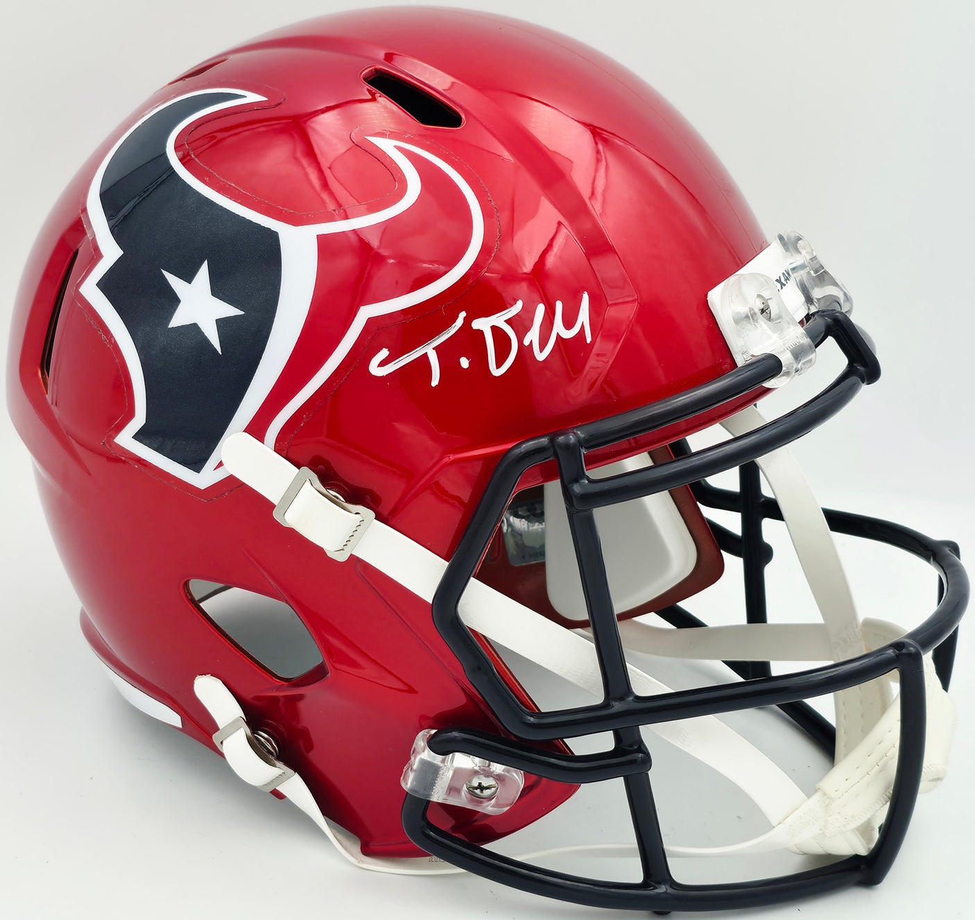 Tank Dell Autographed Houston Texans Flash Red Full Size Speed Replica Helmet JSA #AS41573