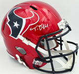 Tank Dell Autographed Houston Texans Flash Red Full Size Speed Replica Helmet JSA #AS41573