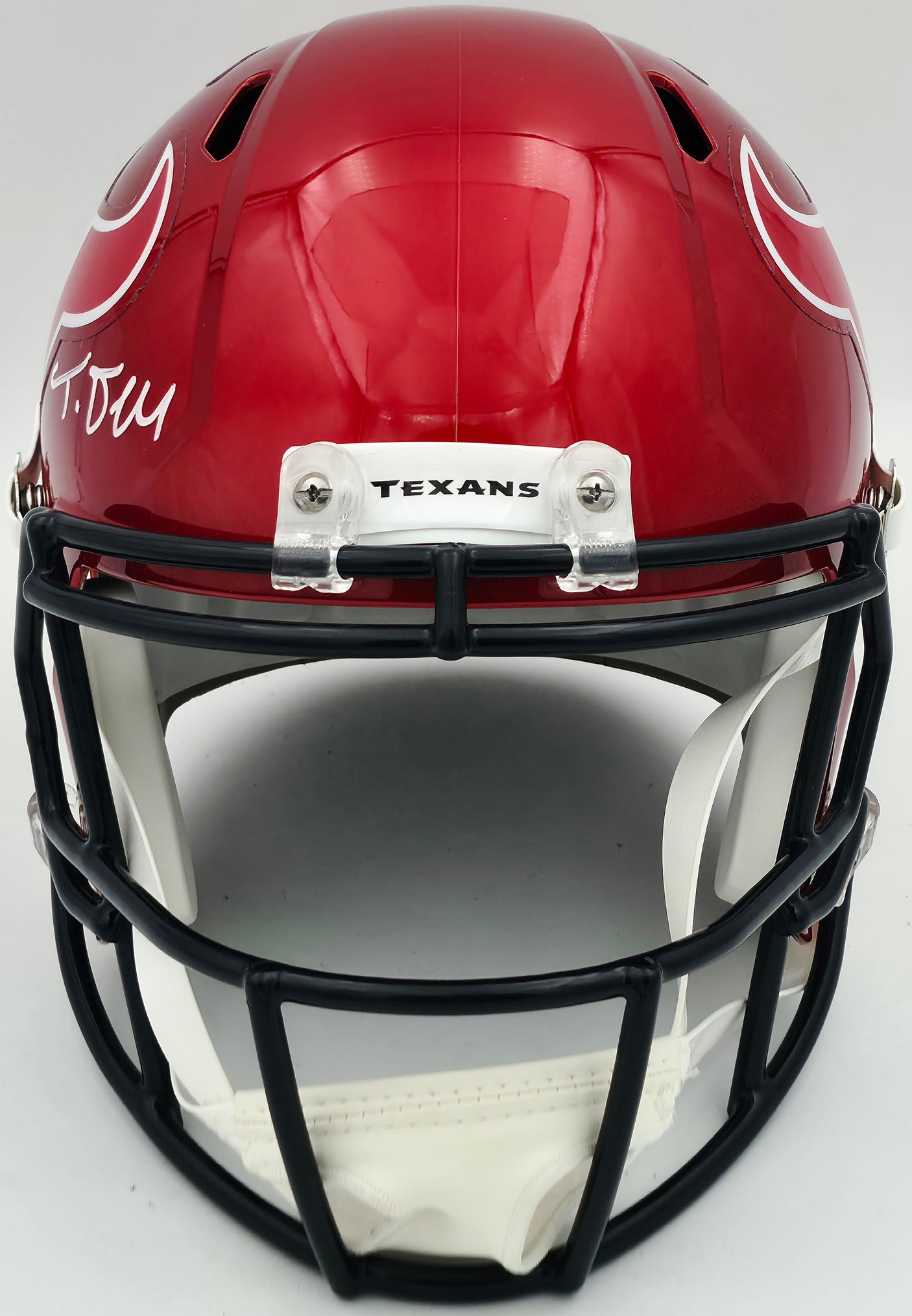 Tank Dell Autographed Houston Texans Flash Red Full Size Speed Replica Helmet JSA #AS41573