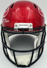 Tank Dell Autographed Houston Texans Flash Red Full Size Speed Replica Helmet JSA #AS41573