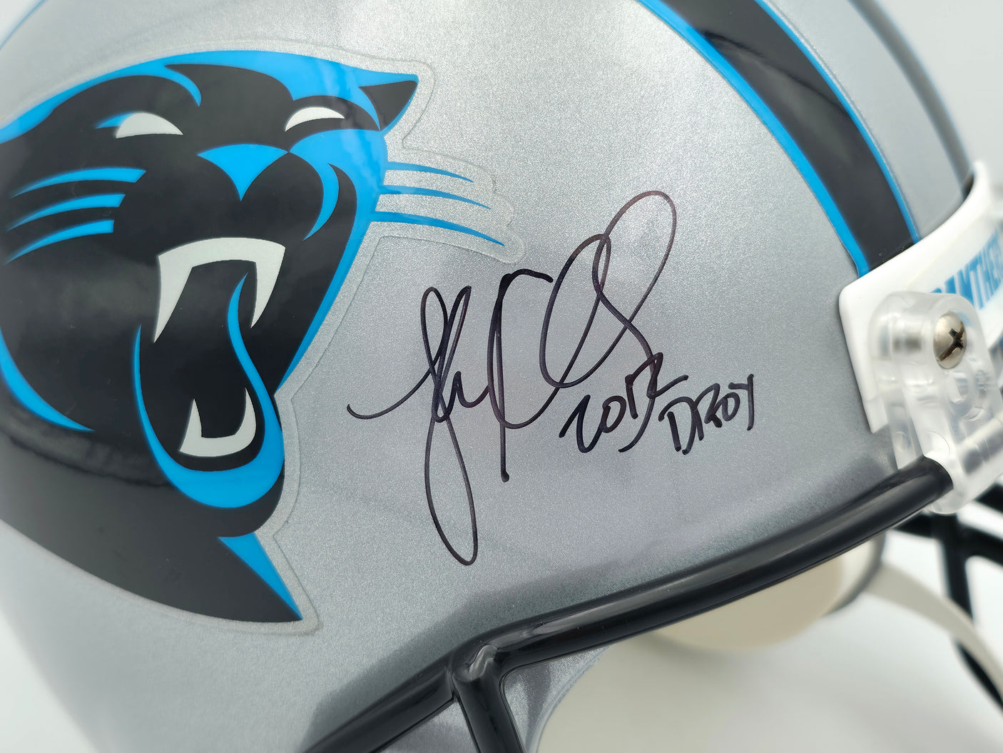 Luke Kuechly Autographed Carolina Panthers Silver Full Size Replica Helmet "2012 DROY" Beckett BAS QR #BS30326