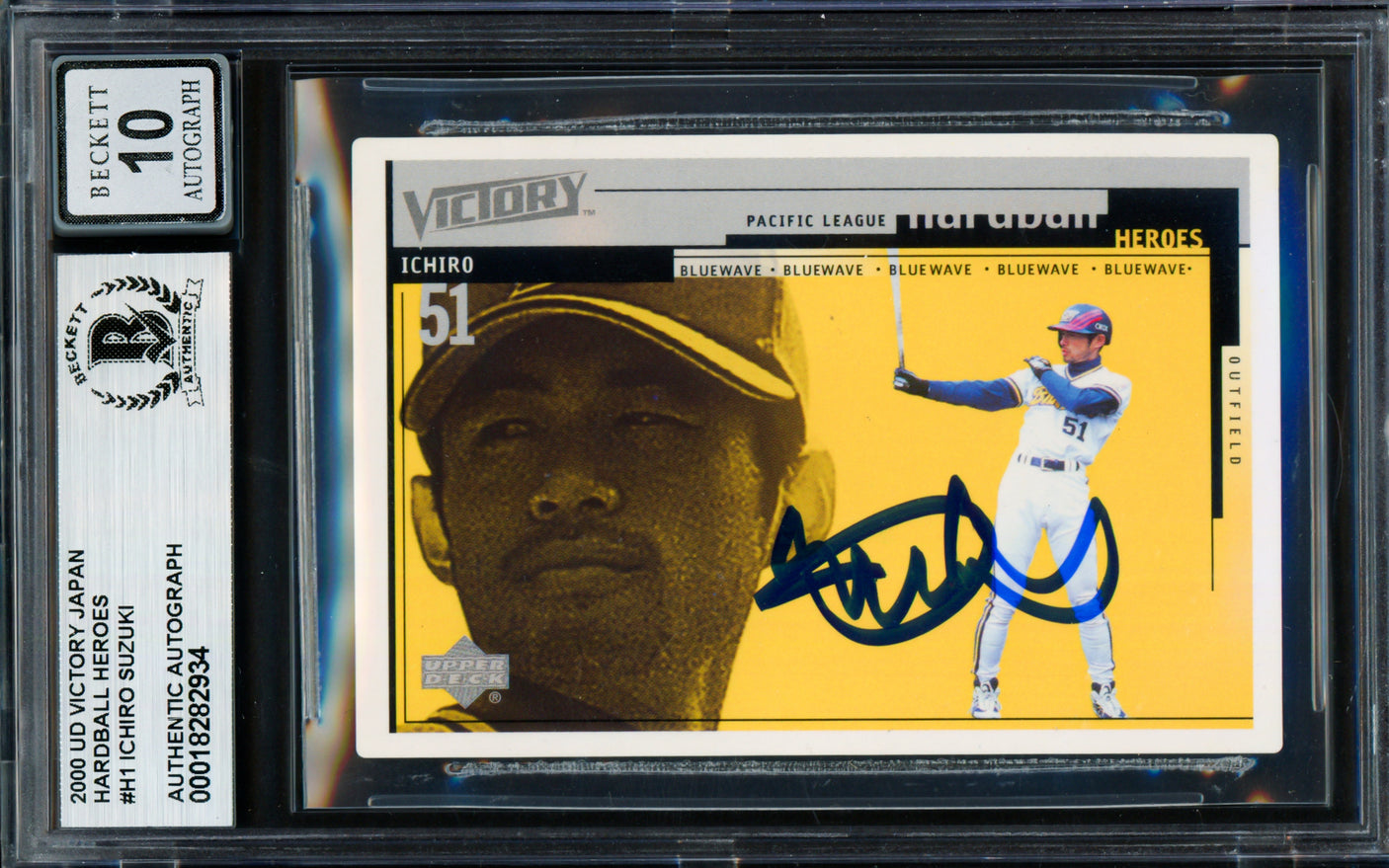 Ichiro Suzuki Autographed 2000 Upper Deck Victory Card #H1 Orix Blue Wave Auto Grade Gem Mint 10 Beckett BAS #18282934