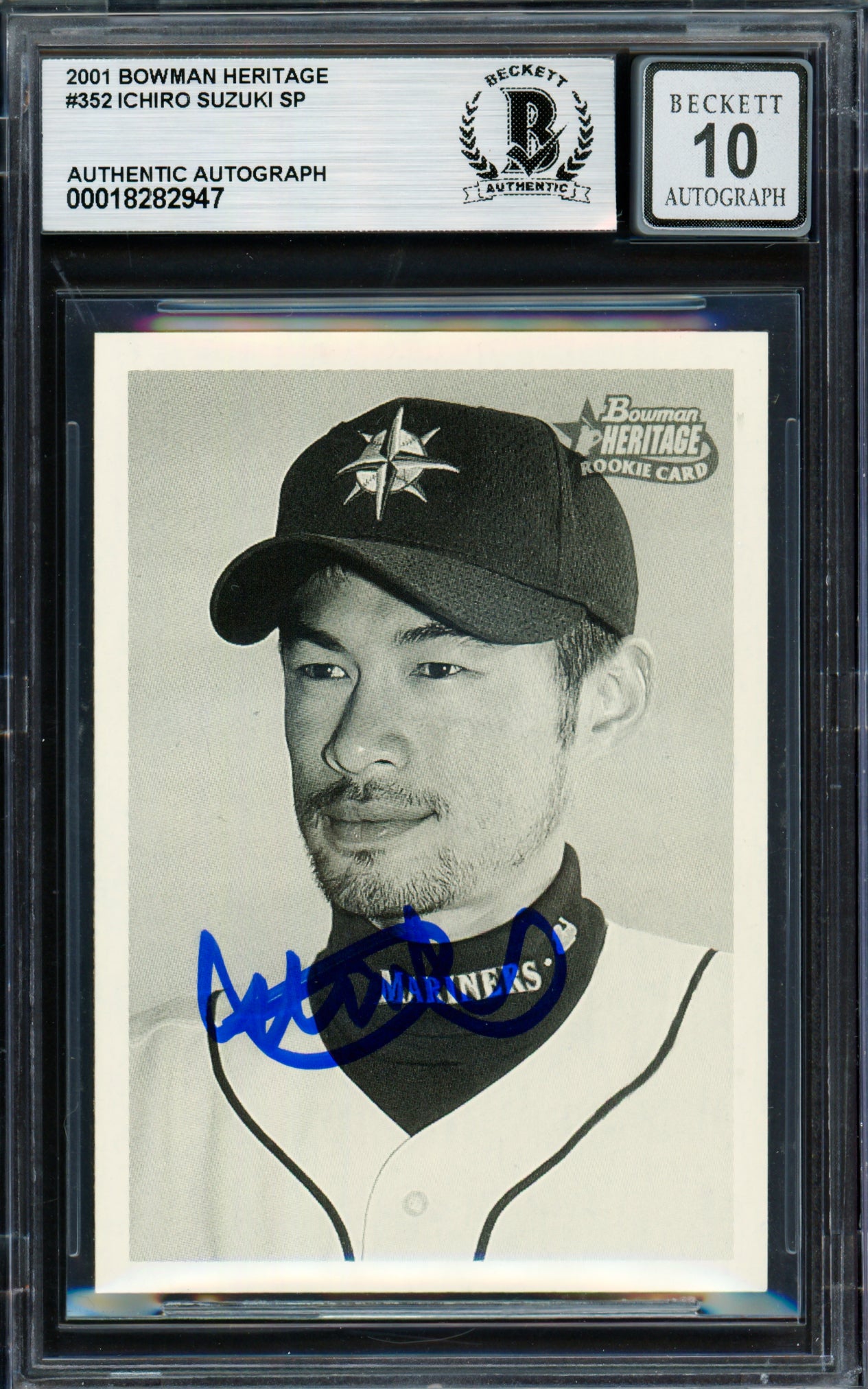 Ichiro Suzuki Autographed 2001 Bowman Heritage Rookie Card #352 Seattle Mariners Auto Grade Gem Mint 10 Beckett BAS #18282947