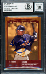 Ichiro Suzuki Autographed 2001 SP Game Bat Milestone Rookie Card #91 Seattle Mariners Auto Grade Gem Mint 10 #118/500 Beckett BAS #18283026