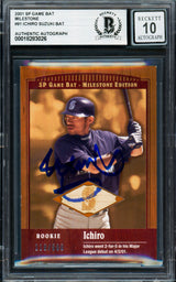 Ichiro Suzuki Autographed 2001 SP Game Bat Milestone Rookie Card #91 Seattle Mariners Auto Grade Gem Mint 10 #118/500 Beckett BAS #18283026
