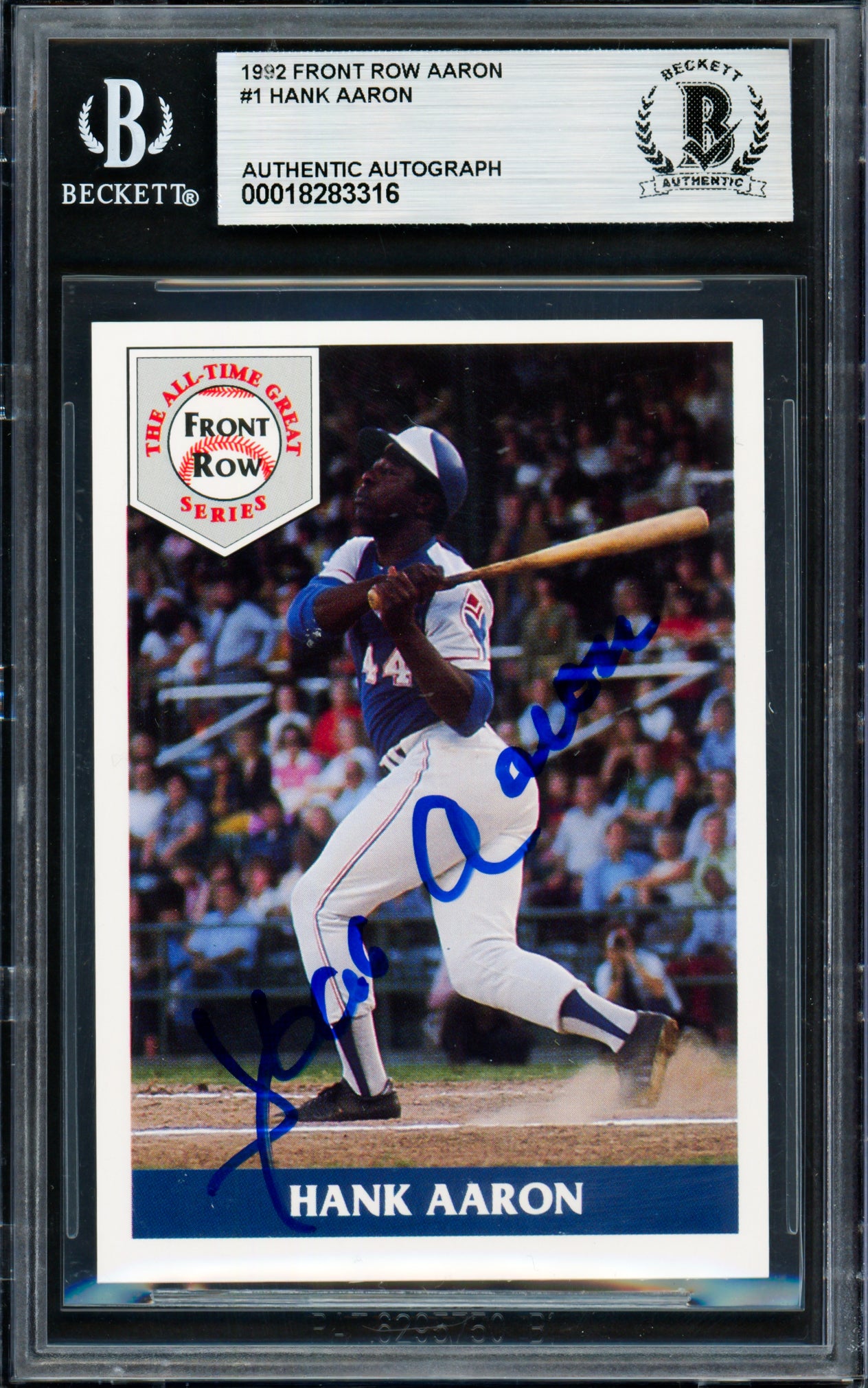 Hank Aaron Autographed 1992 Front Row Card #1 Atlanta Braves Beckett BAS #18283316