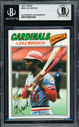 Lou Brock Autographed 1977 Topps Card #355 St. Louis Cardinals Beckett BAS #18283346