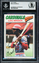 Lou Brock Autographed 1977 Topps Card #355 St. Louis Cardinals Beckett BAS #18283344