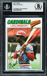 Lou Brock Autographed 1977 Topps Card #355 St. Louis Cardinals Beckett BAS #18283347