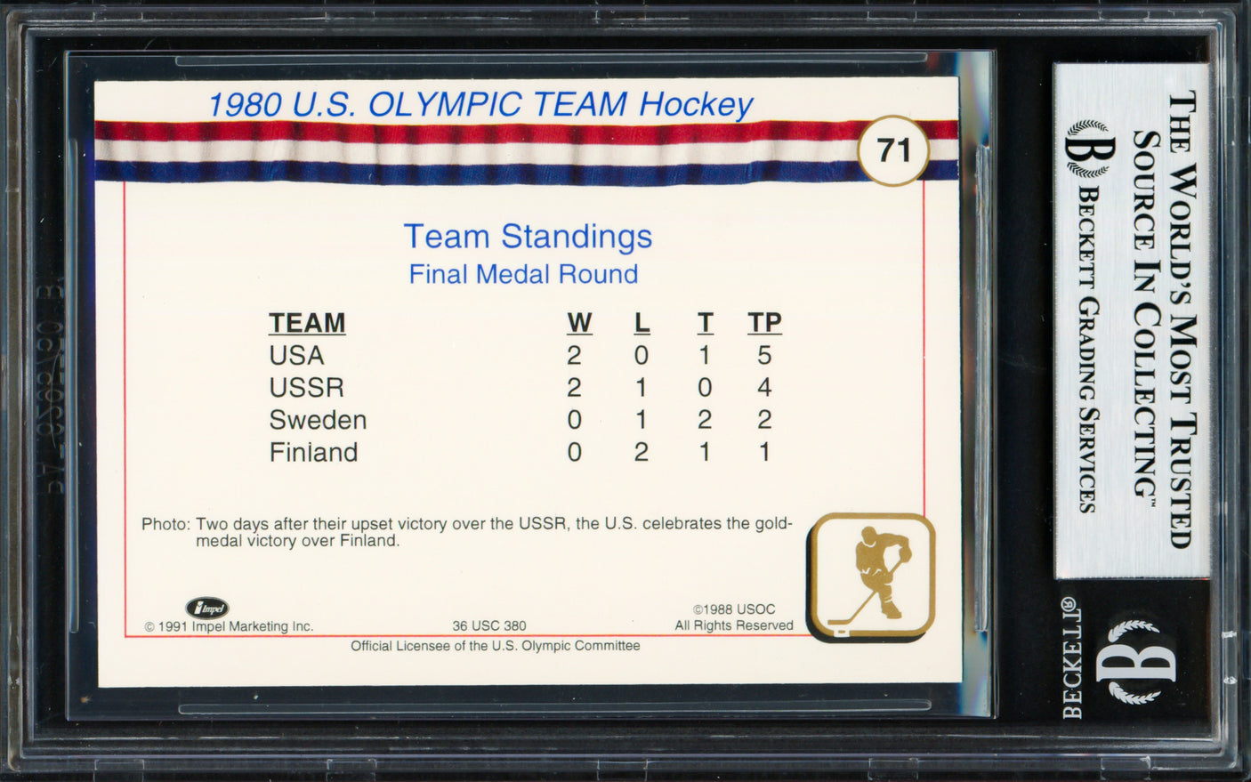 Herb Brooks Autographed 1991 Impel Card #71 1980 Team USA Beckett BAS #18283353