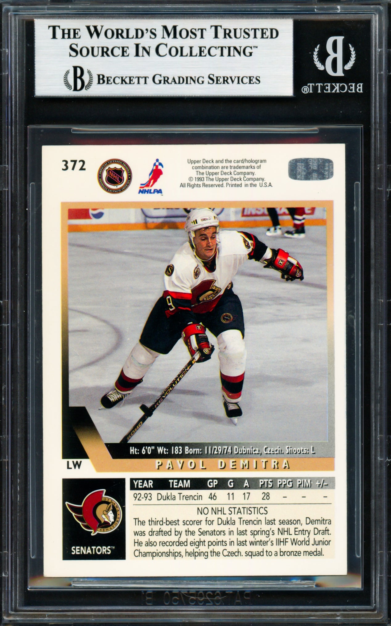 Pavol Demitra Autographed 1993-94 Upper Deck Rookie Card #372 Ottawa Senators Beckett BAS #18283375