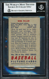 Bob Feller Autographed 1951 Bowman Card #30 Cleveland Indians Beckett BAS #18283383