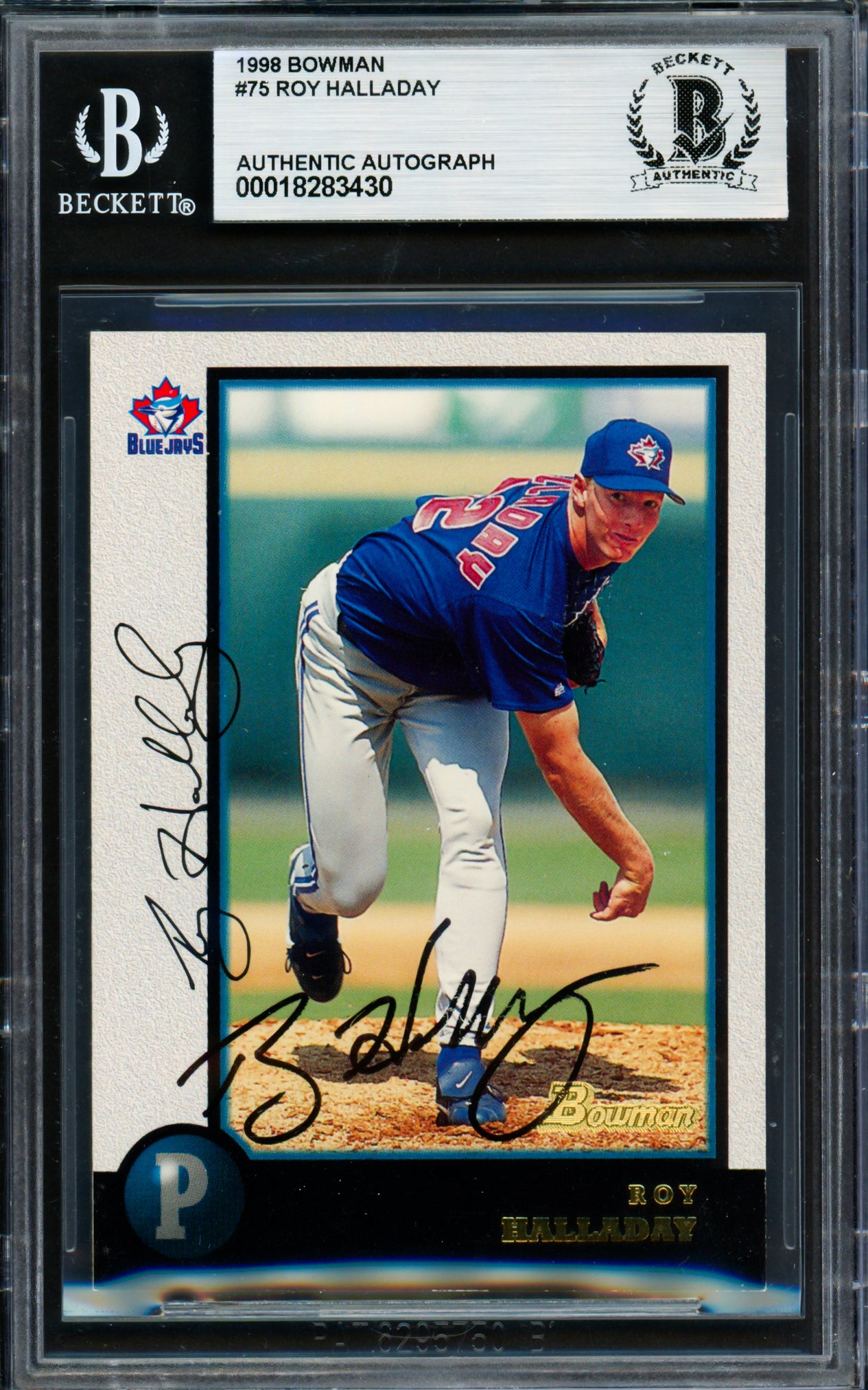 Roy Halladay Autographed 1998 Bowman Card #75 Toronto Blue Jays Beckett BAS #18283430