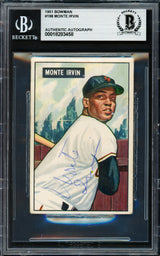 Monte Irvin Autographed 1951 Bowman Rookie Card #198 New York Giants Beckett BAS #18283458
