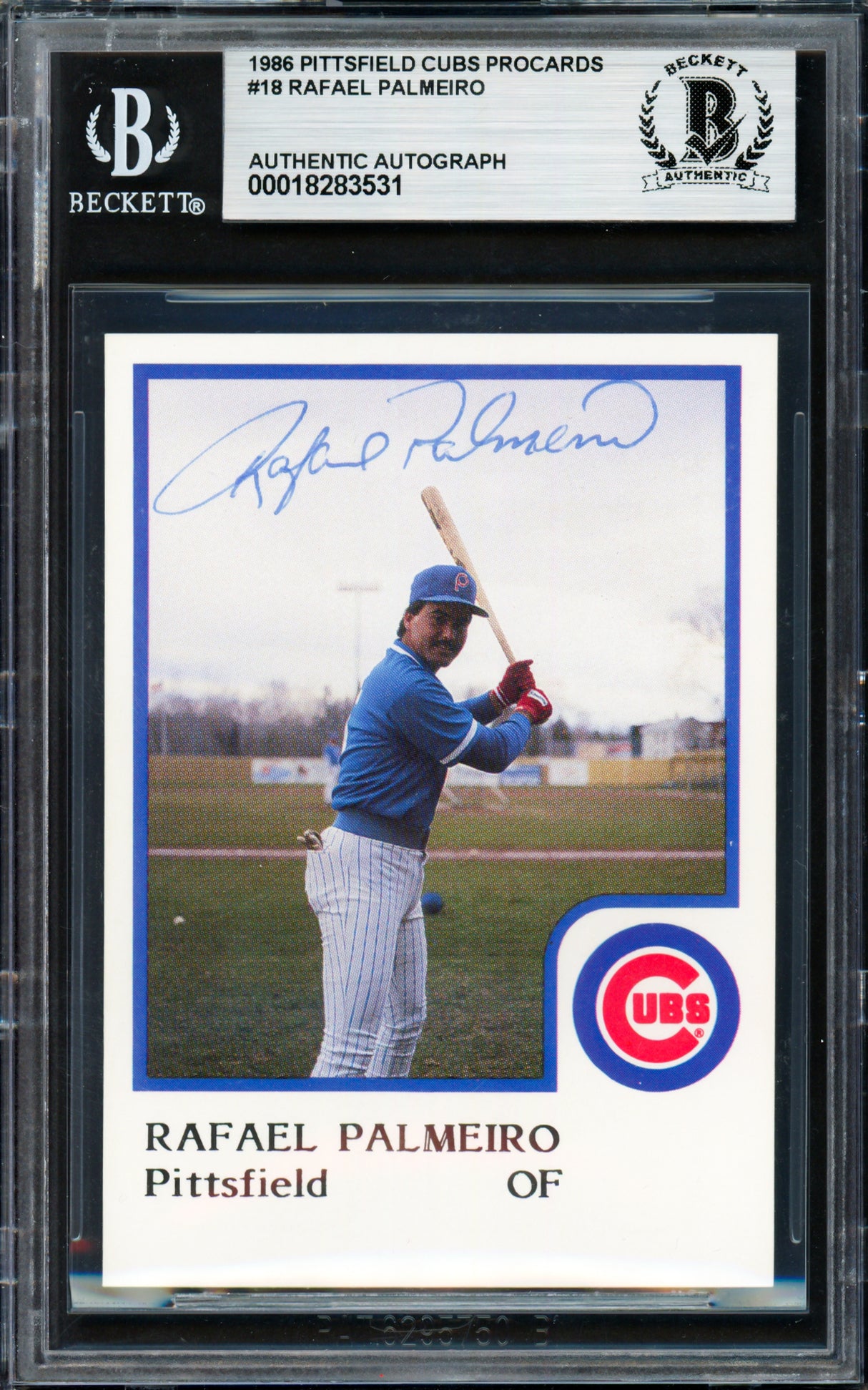 Rafael Palmeiro Autographed 1986 ProCards Card Pittsfield Cubs Vintage Signature Beckett BAS #18283531