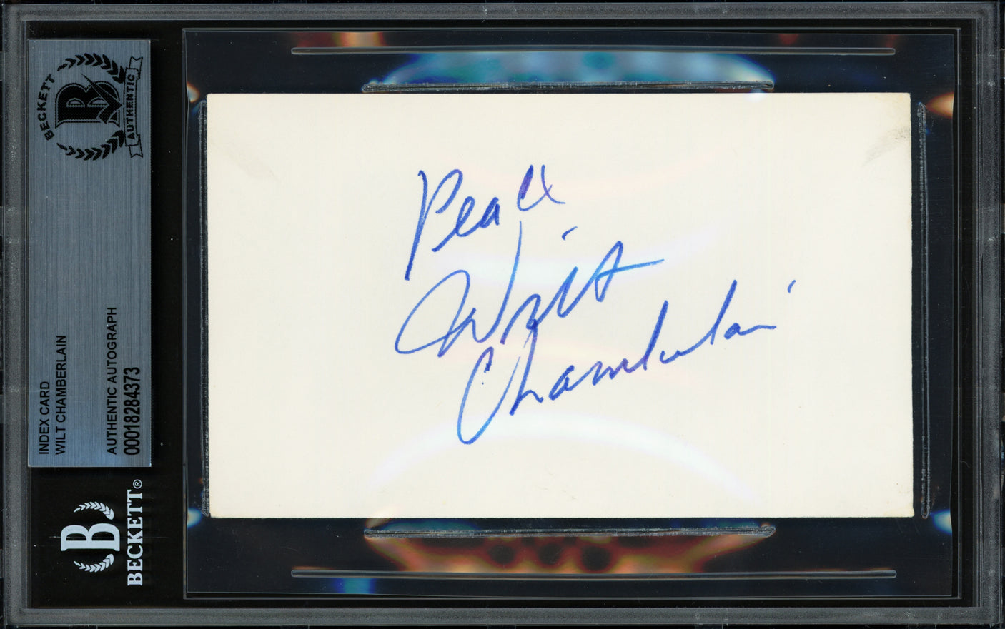 Wilt Chamberlain Autographed 3x5 Index Card Lakers, 76ers Beckett BAS #18284373