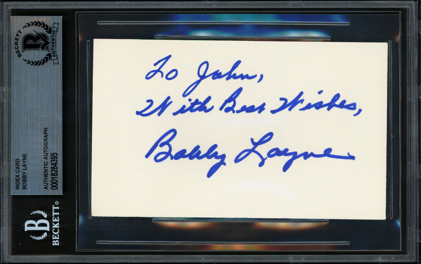 Bobby Layne Autographed 3x5 Index Card Detroit Lions Beckett BAS #18284395