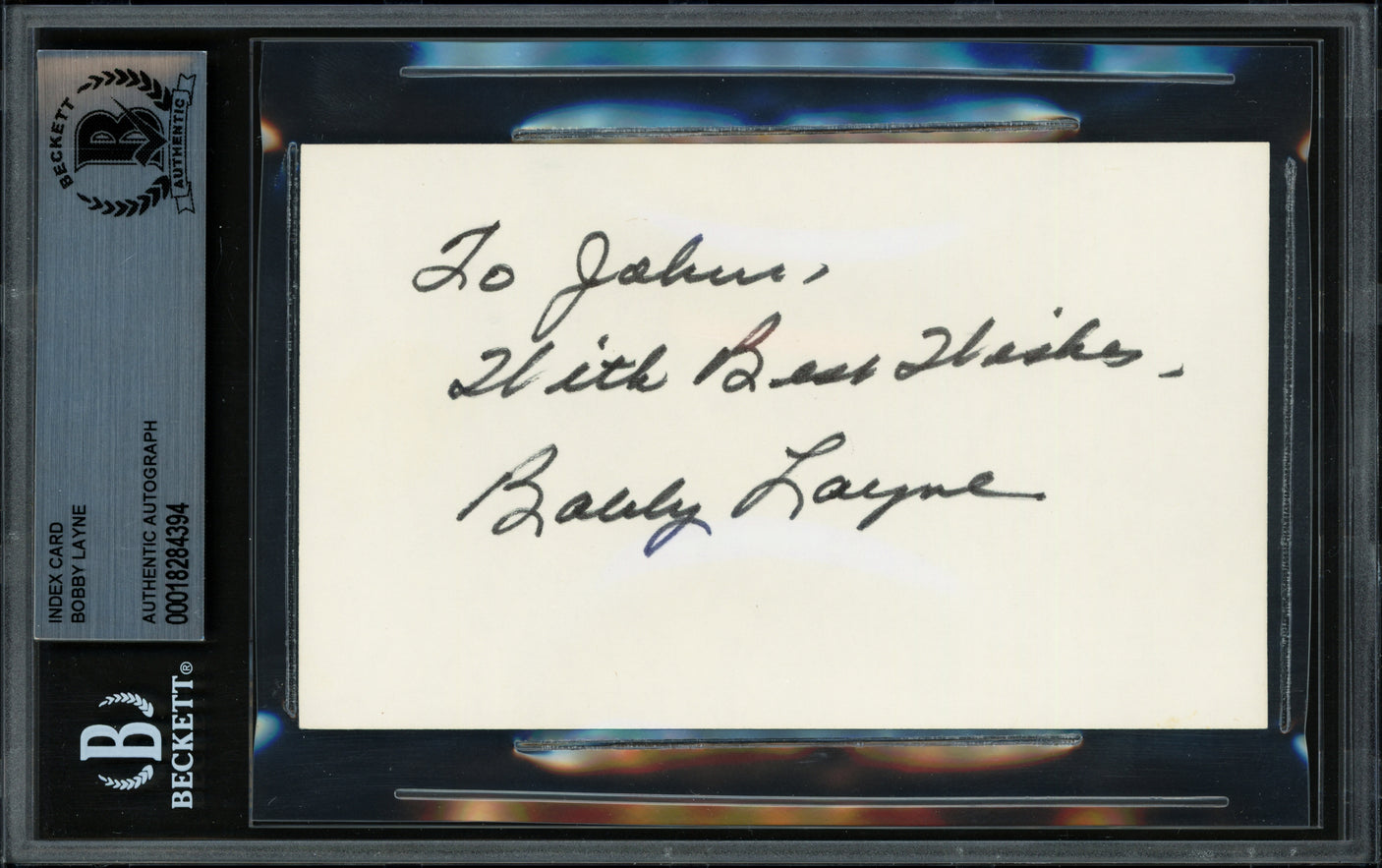 Bobby Layne Autographed 3x5 Index Card Detroit Lions Beckett BAS #18284394
