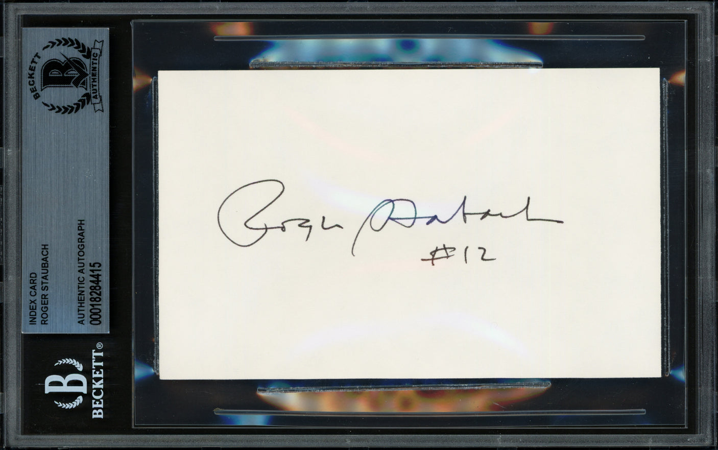 Roger Staubach Autographed 3x5 Index Card Dallas Cowboys Beckett BAS #18284415