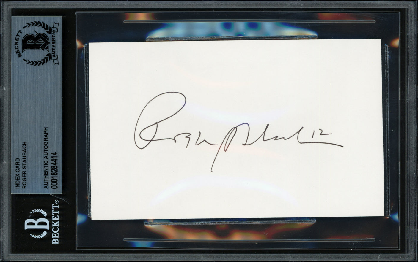 Roger Staubach Autographed 3x5 Index Card Dallas Cowboys Beckett BAS #18284414