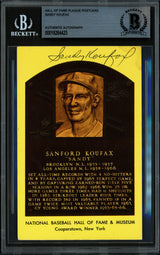 Sandy Koufax Autographed Hall of Fame HOF Plaque Postcard Los Angeles Dodgers Beckett BAS #18284423