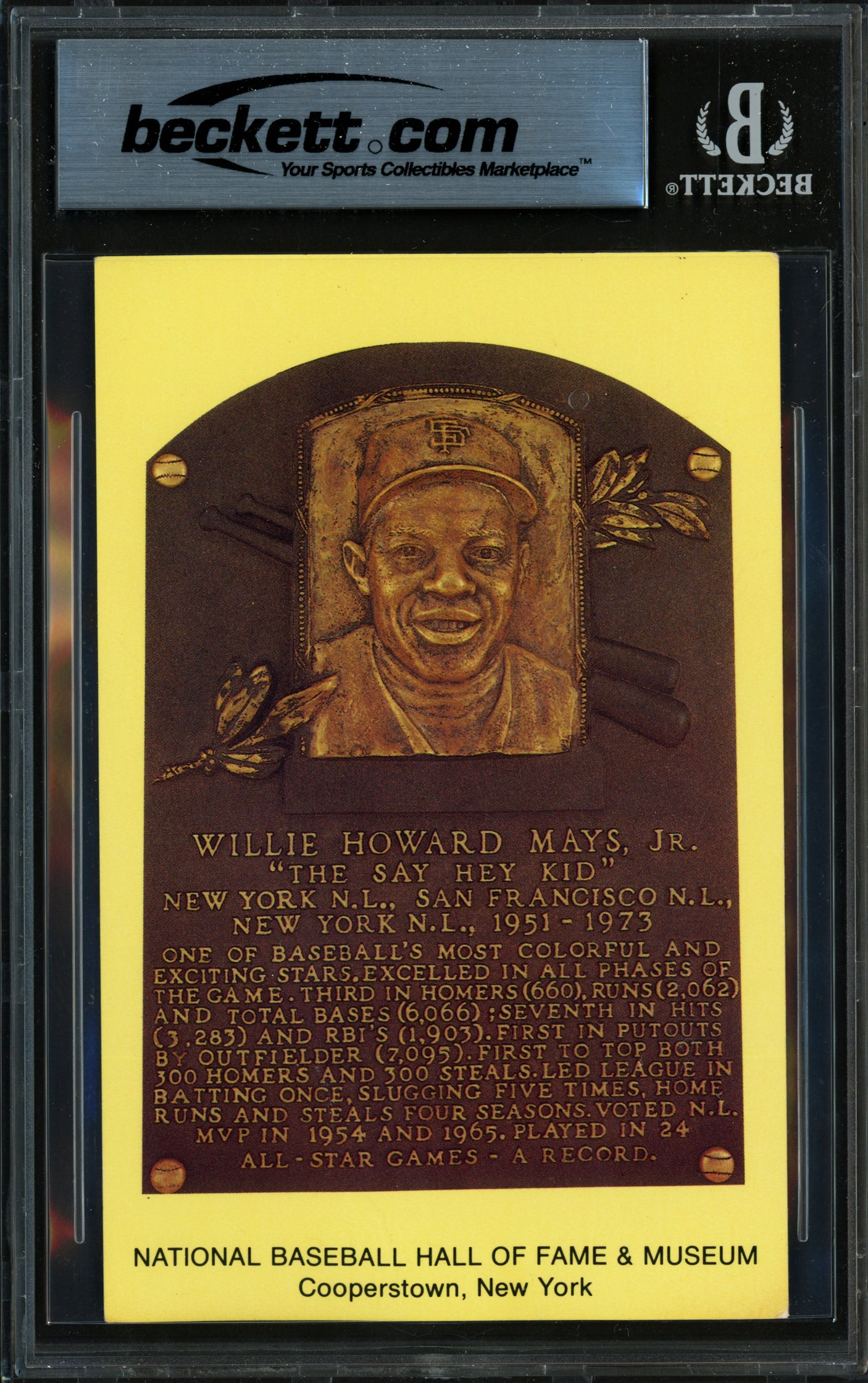 Willie Mays Autographed Hall of Fame HOF Plaque Postcard San Francisco Giants Beckett BAS #18284428