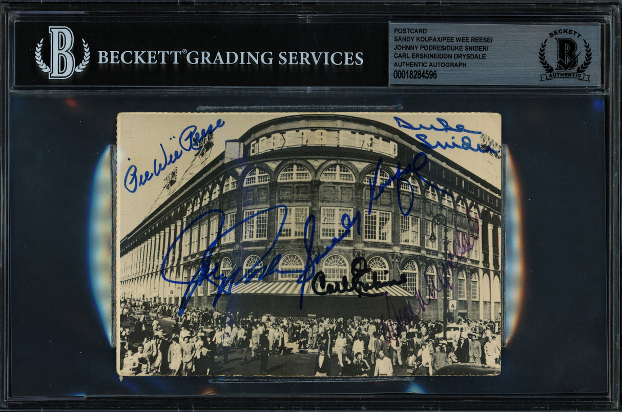 Brooklyn Dodgers Legends Multi-Signed Autographed Postcard With 6 Signatures Including Sandy Koufax Beckett BAS #18284596